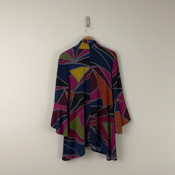 IC by Connie K Bell Sleeve Geometric Knit Tie Neck Tunic Size Large - Picture 2 of 6